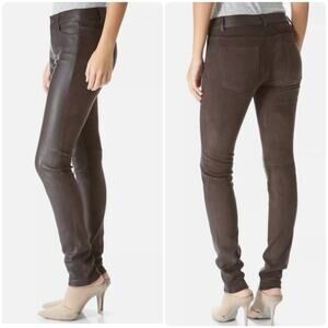 Vince Womens Edgy Moto Mid Rise Skinny 100% Suede Leather‎ Pants Size 2 Brown
